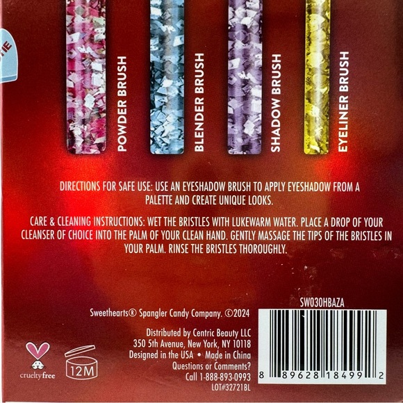 Sweethearts Candy Makeup Brush Set Confetti Heart Glitter Clear Handles Fun Gift - Picture 12 of 12